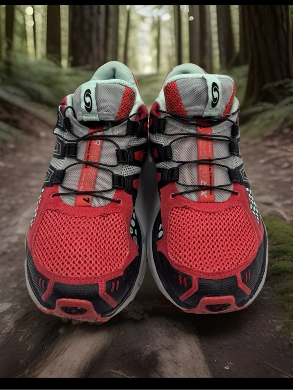 Salomon Red and Mint Athletic Trail Running Shoes